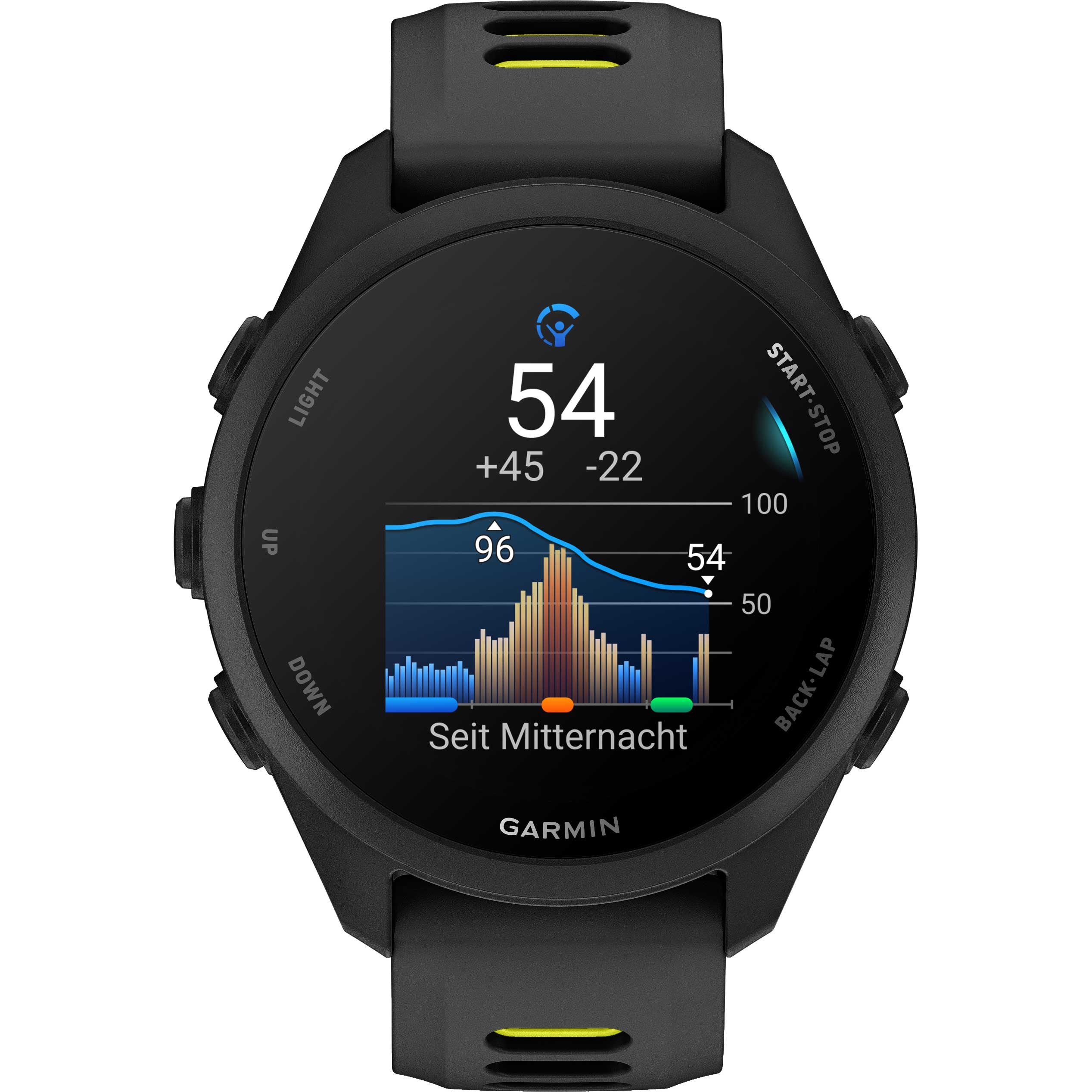 Garmin Forerunner 170 Music Bundle HRM 200 XS-S Schwarz – GPS-Laufuhr mit Musik, AMOLED-Display Amp Yellow