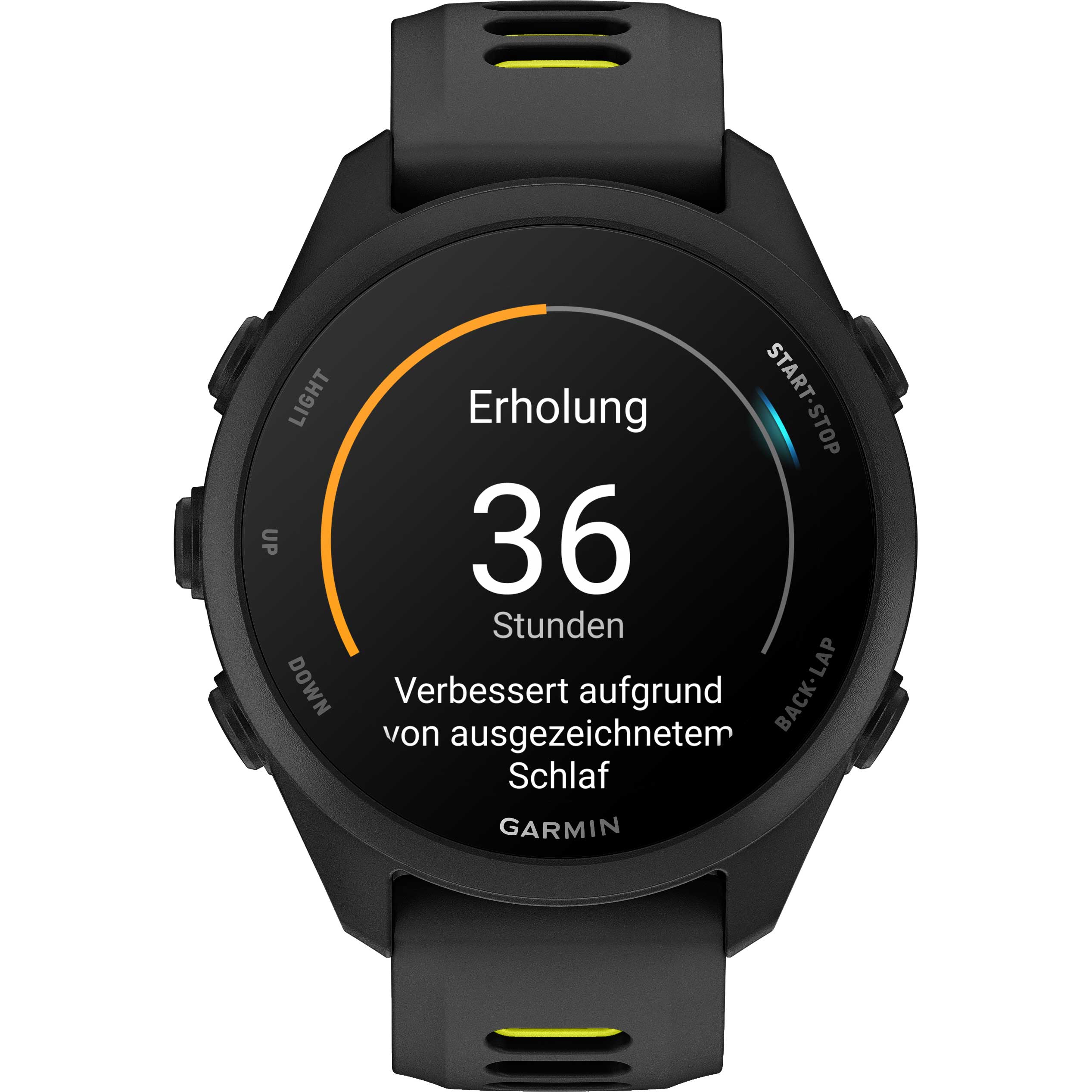 Garmin Forerunner 170 Music Schwarz – GPS-Laufuhr mit Musik, AMOLED-Display & 20 mm  Quick Release Amp Yellow