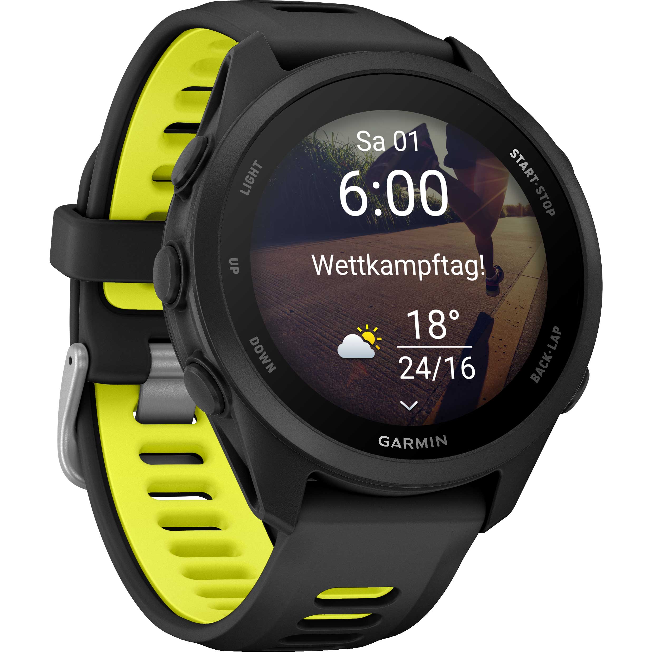 Garmin Forerunner 170 Music Schwarz – GPS-Laufuhr mit Musik, AMOLED-Display & 20 mm  Quick Release Amp Yellow