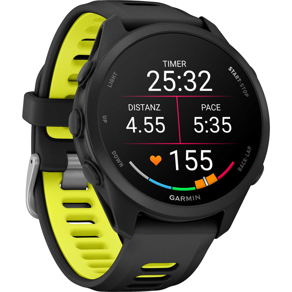 Garmin Forerunner 170 Music Schwarz – GPS-Laufuhr mit Musik, AMOLED-Display & 20 mm  Quick Release Amp Yellow