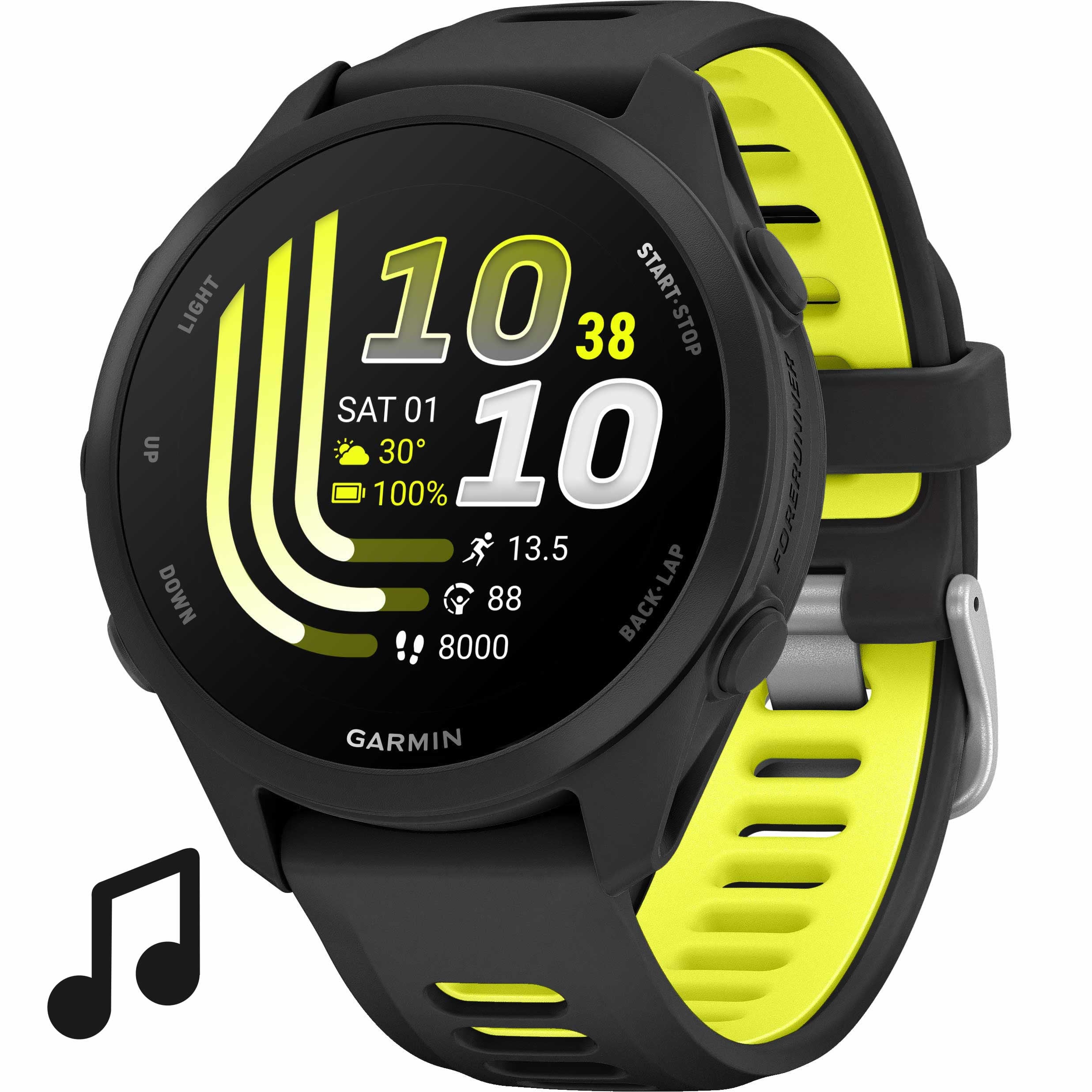 Garmin Forerunner 170 Music Bundle HRM 200 XS-S Schwarz – GPS-Laufuhr mit Musik, AMOLED-Display Amp Yellow